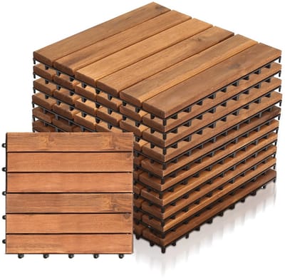 Houten Tegels voor Buiten - Weerbestendige Terrastegels 30 x 30 cm - 55 Stuks Acaciahouten Tegels voor Tuin, Balkon en Terrazzo