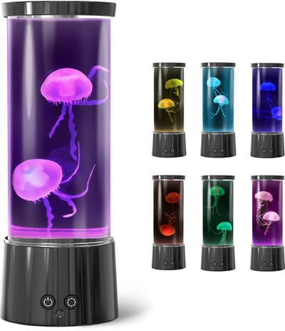 Ynkkvre - Kwallenlamp - Lavalamp - Nachtlampje - Aquariumnachtlampje - Realistische bewegende kwal in water - 17 rustige kleuropties - Stille motor (30 dB) - Lekvrije watertank (>2 jaar)