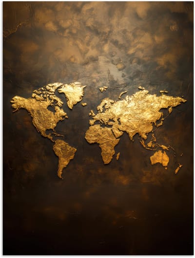 Poster 120x160 cm - Wereldkaart - Goud - Roest - Posters - Kamer decoratie - Wanddecoratie woonkamer - Muurdecoratie slaapkamer XXL