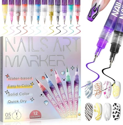 Nail Art Pennenset - Manicure Tools - Nagels Decoreren - Ultrafijne Precisietips - 12 Stuks - Multicolor