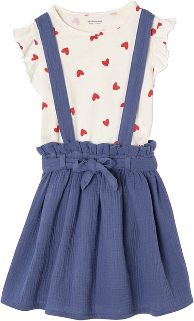 Vertbaudet Set - 2 delig - t-shirt - rok - strepen - katoengaas