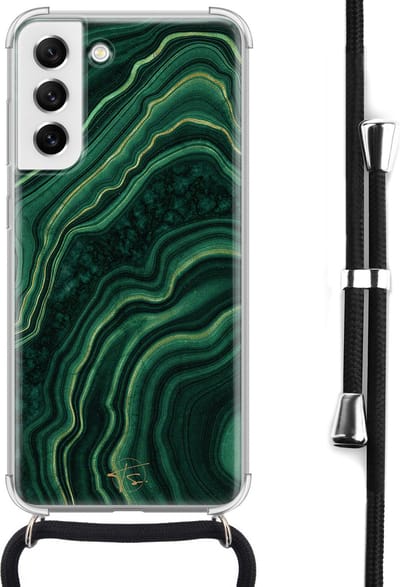 Hoesje met koord geschikt voor Samsung Galaxy S21 FE - Agate groen - Inclusief koord - Crossbody beschermhoes - Transparant, Groen - Mooie Telefoonhoesjes