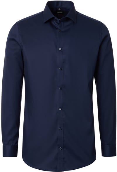 VENTI body fit overhemd - twill - donkerblauw - Strijkvrij - Boordmaat: 39