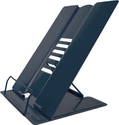Intirilife Leesstandaard van metalen in Zwart - 21 x 16.5 x 20.3 cm - In hoogte verstelbare boekenstandaard voor school, kantoor, bureau, leeshulp