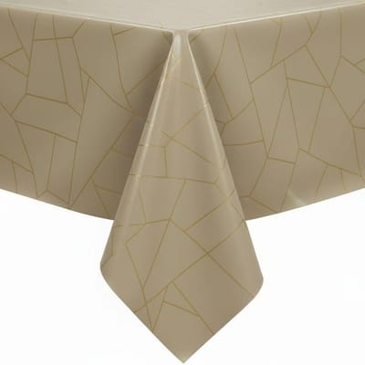 Protecttable - Tafelzeil Geometrisch Creme met Goud 140x280cm - Tafelkleed Afwasbaar - Kunststof