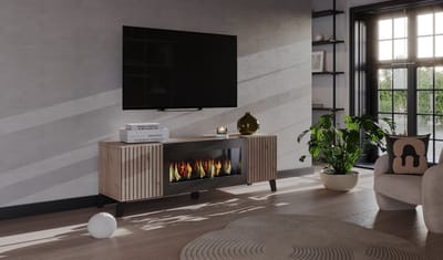 Meubel Square - TV meubel VELORIA - met bio ethanol sfeerhaard - Hout - 160 cm - Kast met open haard - Niet elektrisch