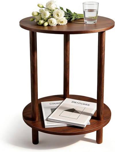 Ronde Bamboe Bijzettafel met Twee Lagen Walnootkleur 40x53 cm