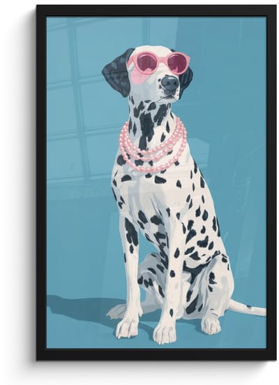 Poster in lijst - Fotolijst 40x60 cm - Posters - Dalmatiër - Zonnebril - Blauw - Posterlijst zwart - Decoratie - Wanddecoratie woonkamer - Muurdecoratie slaapkamer