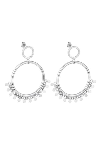 Yehwang - Hangende oorknopjes met cirkeldetail - Zilverkleurig Stainless Steel