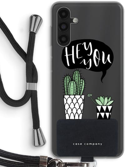 Case Company® - Hoesje met koord geschikt voor Samsung Galaxy A13 5G hoesje met Koord - Hey you cactus - Telefoonhoesje met Zwart Koord - Bescherming aan alle Kanten en Over de Schermrand
