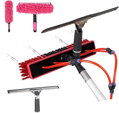 Telescoopstang Borstel - Reinigingssteel - Hoge Ramen Wassen - Watergevoerd Systeem - Tot 6 Meter - Zwart