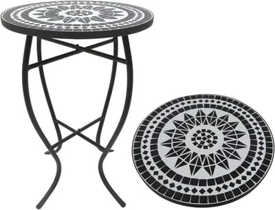 Mozaïek Tafel - Bijzettafel Plantenstandaard - Buiten Zitten - Weerbestendig Keramiek - 35 cm Diameter - Zwart