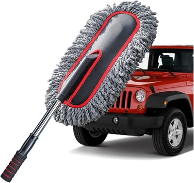 Daity Autostofdoek Exterieur Anti-kras Microvezel Auto Reinigingsborstel - Intrekbare Handgreep Pollen- en Stofborstel voor Vrachtwagens - SUV's - Voertuigen en Huisreiniging - Lichtgrijs