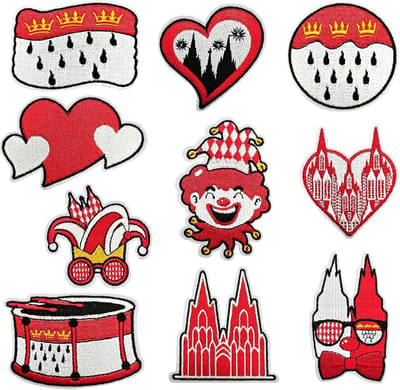 Set van 10 Strijkapplicaties voor Carnaval in Rood en Wit, Perfect voor Kostuums en Kledingaccessoires