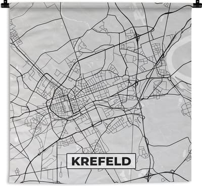 Wandkleed - Wanddoek - Krelefeld - Plattegrond - Stadskaart - Kaart - 180x180 cm - Wandtapijt