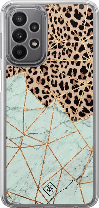 Casimoda® hoesje - Geschikt voor Samsung Galaxy A23 - Luipaard Marmer Mint - 2-in-1 case - Schokbestendig - Luipaardprint - Verhoogde randen - Mint, Transparant