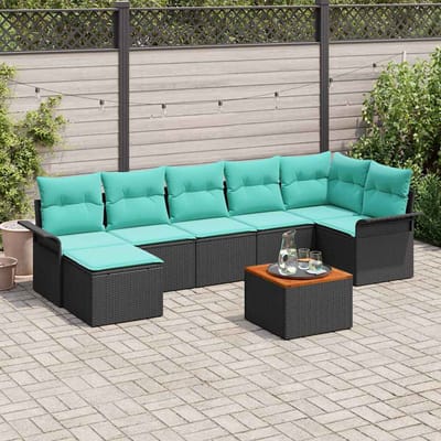 vidaXL - Tuinbank - Set - 8 - st - Zwart - en - Turkoois - poly - rattan