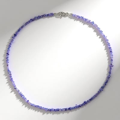 Cavill - Zilveren Halsketting - 925 Sterling Zilver Gerhodineerd - 36 449 ct Tanzaniet Fancy Kraal - Luxe Paarse Choker 45 cm