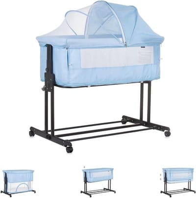 Babybed 2-in-1 - Wieg en box - Veilig slapen - Inclusief matras - 96 x 70 cm - Blauw
