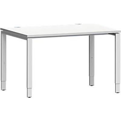 Schäfer Shop Genius bureau Modena Flex, rechthoekig, 4-poots buis, B 1200 x D 800 x H 650-850 mm, lichtgrijs/wit aluminium