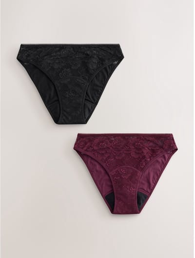 Next - Dames - Set van 2 hoog uitgesneden menstruatieslips van kant voor gemiddelde menstruatie met - Zwart