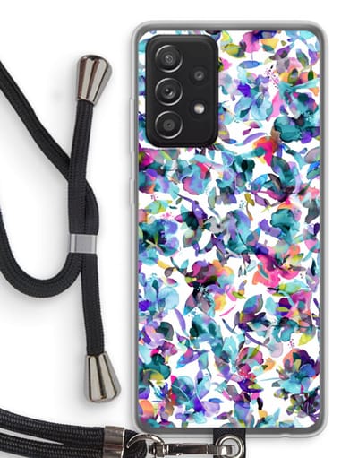 Hoesje met koord geschikt voor Samsung Galaxy A52s 5G hoesje met Koord - Hibiscus Flowers - Telefoonhoesje met Zwart Koord - Bescherming aan alle Kanten en Over de Schermrand