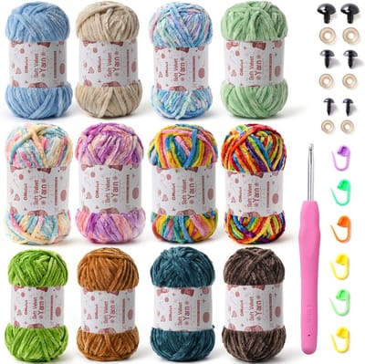 Garen Set - Chenille Garen - Haken Knutselen - Zachte Textuur - 12 Stuks - Regenboog Kleuren