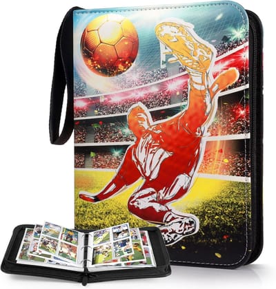 Football Card Trading Album - 50 Pagina's - 400 Kaarten - Waterdicht PU Leer - Draagbare Kaarthouder met Rits - Compatibel met Voetbal en Sportkaarten