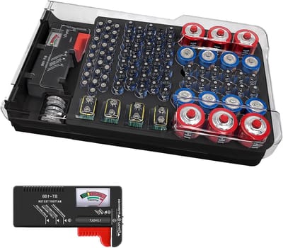 Batterijbox met tester - Batterij opslag - Orde houden - Ingebouwde tester - 98 batterijen - Transparant