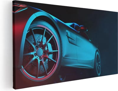 Artaza Canvas Schilderij Auto - 40x20 cm - Klein - Wanddecoratie Sportauto - Muurdecoratie Velg - Kamer Accessoires Mancave