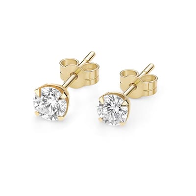 14kt - Geelgouden Oorstuds met VVS Moissanite Steen 3 mm - 0,8 mm Staaf Dikte - 14 Karaat Gouden Oorbellen voor Dames - Solitaire Oorstekers - Echt Goud (585) - Inclusief Echtheidscertificaat