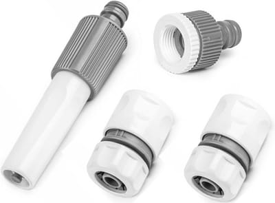 Bradas tuinslang koppelset – 4-delig – Voor 1/2" (13 mm) of 5/8" (16 mm) slang – Inclusief verstelbare nozzle – White Line
