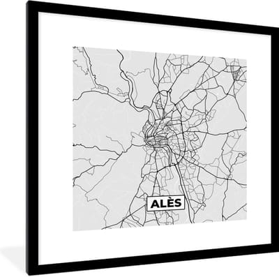 Fotolijst incl. Poster - Kaart – Stadskaart - Alès - Plattegrond – Frankrijk - 40x40 cm - Posterlijst