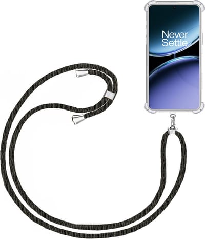 Telefoonkoord + Hoesje Geschikt voor OnePlus Nord 4 - Lengte Verstelbaar - Telefoonketting - Shock Proof Case - Zwart