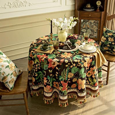 Luxe Elegante Kwasten Tafelkleed voor Woonkamer Hoes Tafel Party Tafelkleed Amerikaans Donkerbruin Print Tafeldecoratie Round 140cm