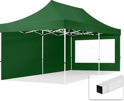 3x6 m Easy Up partytent Vouwpaviljoen, ECONOMY staal 30mm met zijwanden (panorama), donkergroen