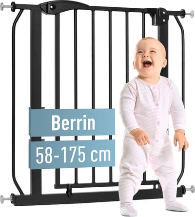 ib style® Berrin XS Traphekje - Veiligheidshekje - Zonder Boren - Klembevestiging - Auto Close - 90° Stop - 58-66 cm - ZWART