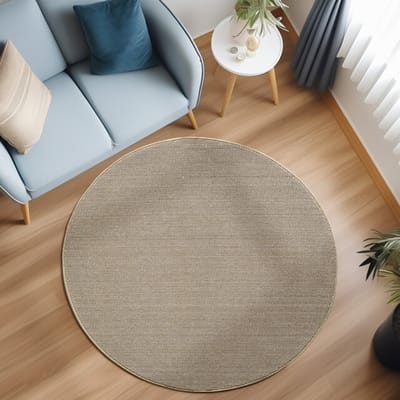 Loom Uni Effen Vloerkleed - Rond - Uni Kleur - Beige - Woonkamer Slaapkamer Tapijt - Laagpolig- 160 CM Ø