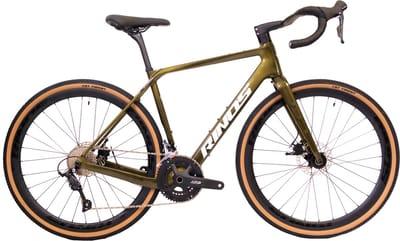 Rinos Sandman 1.0 - Carbon Gravel Fietes - Gravel Bike - met Shimano SORA 18 versnellingen en schijfremmen - lichte fiets voor dames en heren - 700 x 40C - Kameleon Goud Groen S-52