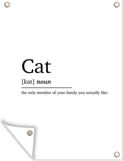 Muurdecoratie buiten Quotes - Woordenboek - Spreuken - Kat definitie - Cat - 120x160 cm - Tuindoek
