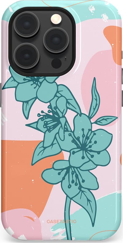 Casetastic hoesje geschikt voor Apple iPhone 15 Pro - MagSafe - Dubbellaagse bescherming - Roze Oranje Turqoise Bloemen Modern - Fashion Case - Wit Mintgroen Perzik Lichtroze