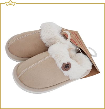 ATTREZZO® Pantoffels Kinderen - Met Elastiek - Maat 32-33 - Beige - Heerlijk warm!