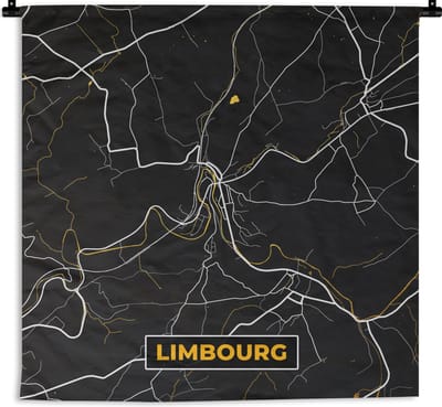 Wandkleed - Wanddoek - Stadskaart - Gold - Limburg - Plattegrond - Kaart - 180x180 cm - Wandtapijt