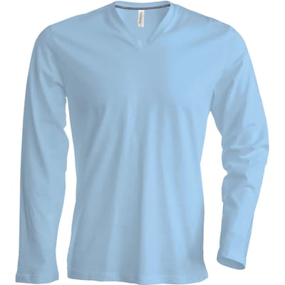Kariban T-shirt V-hals lange mouwen K358 - sky blue - S