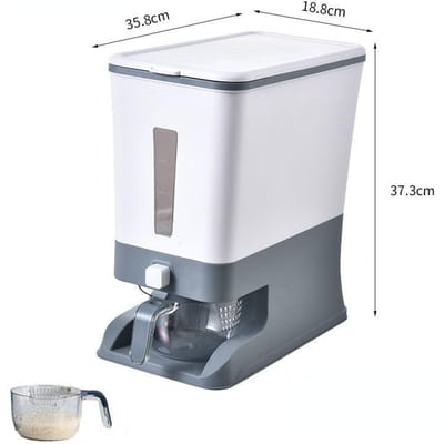 Baril de riz scellé résistant aux insectes et à l'humidité avec livraison automatique de riz et réservoir de stockage en plastique épais de grande capacité pour un usage domestique. gris