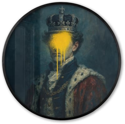 Poster in lijst Rond - Fotolijst 60x60 cm - Posters - Koning - Portret - Druipende gele verf - Ronde posterlijst zwart - Decoratie - Wanddecoratie woonkamer - Muurdecoratie slaapkamer