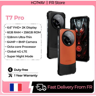 HOTWAV T7 Pro Octa-core Robuuste Telefoon 6,6'' FHD+ 2K Scherm 6GB RAM 256GB ROM Mobiele Telefoon 64MP Camera Super Nachtmodus Android 13 6280mAh Batterij Dual 4G NFC GPS Ultradunne Mobiel