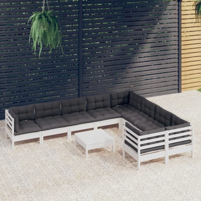 vidaXL - 10-delige - Loungeset - met - kussens - grenenhout - wit