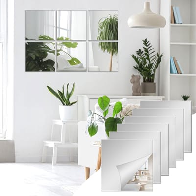 Set van 10 Flexibele Zelfklevende Spiegels van 2mm Dikke Acryl - Volledige Lengte Wandspiegels 20x20cm voor Badkamer en Decoratie