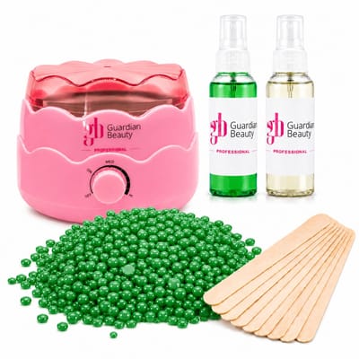 Guardian Beauty Wax Warmer Set - Ontharing - Roze - 500g Aloe Harde Wasbonen - 60ml Pre en Na Wax Spray + 20 stuks Spatels